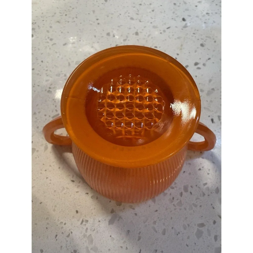 Unusual Jeannette Homespun Fine Rib ORANGE Fired On Sugar Bowl Depression Glass